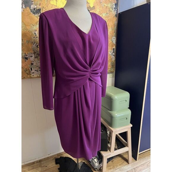 Vintage Ursula of Switzerland Womens Size 16 Raspberry Fancy Dress Twist Front - Picture 2 of 9